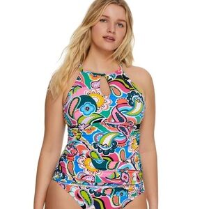 NWT Bleu Rod Beattie Go For Bold High Neck Underwire Tankini Top